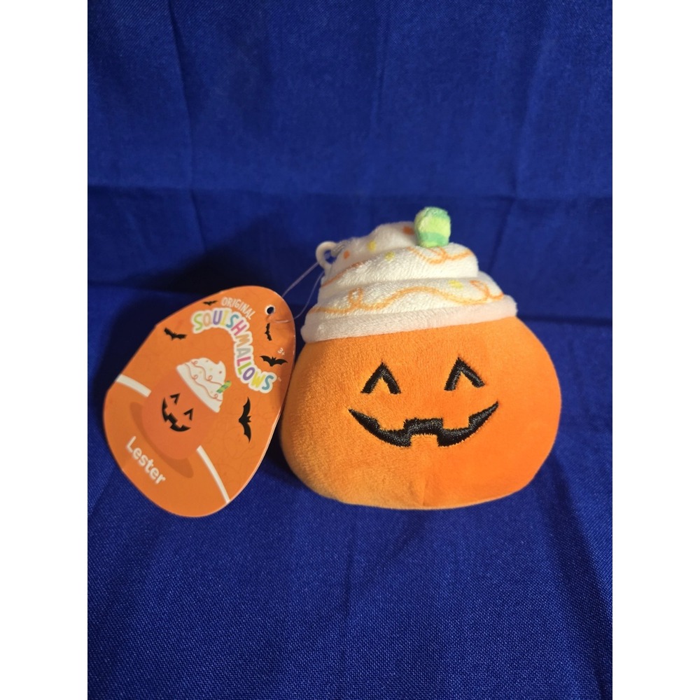 Squishmallows 3.5" Clip Lester Pumpkin Spice Latte Halloween Plush New with tag